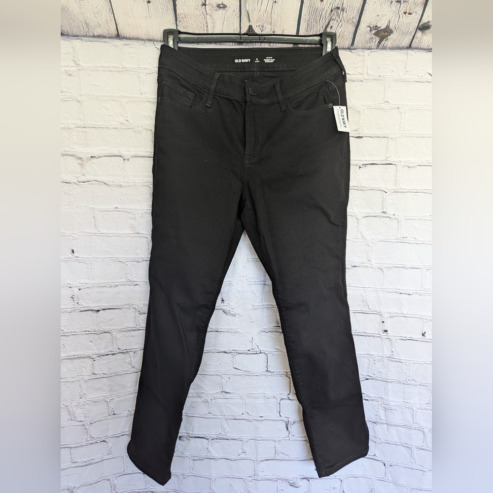Old Navy Mid-rise Power Slim Straight Black Jeans size 8 Short